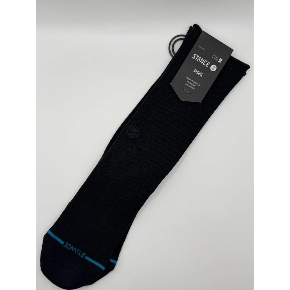 Stance Rolled Solid Crew Socks Black Womens Medium W546C25ROL NWT